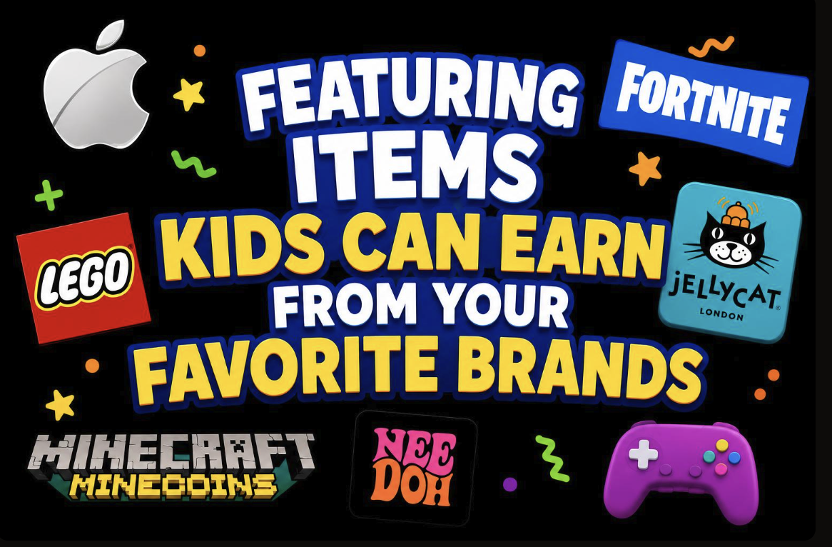 Featuring items kids can earn from favorite brands including Apple, Fortnite, LEGO, Jellycat, Minecraft and more